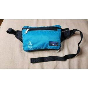 LL Bean Stowaway Packable Tote Bag Fanny Pack Belt Bag Blue Nylon